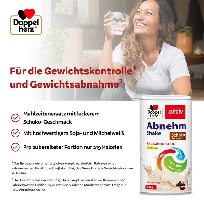 Doppelherz Weight Management Shake Chocolate | High-Protein Meal Replacement with Vitamins & Minerals | 2 × 500 g | 40 Servings | PZN 13357933