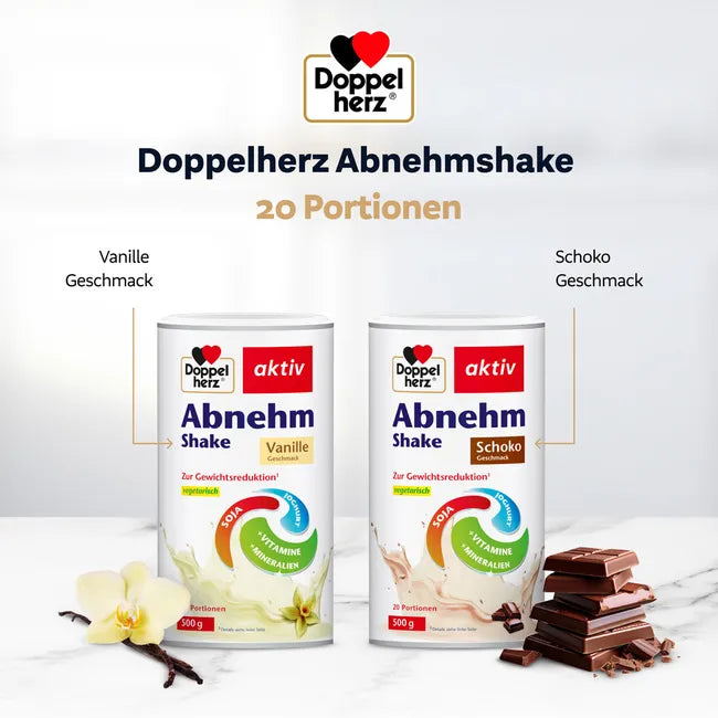 Doppelherz Weight Management Shake Chocolate | High-Protein Meal Replacement with Vitamins & Minerals | 2 × 500 g | 40 Servings | PZN 13357933