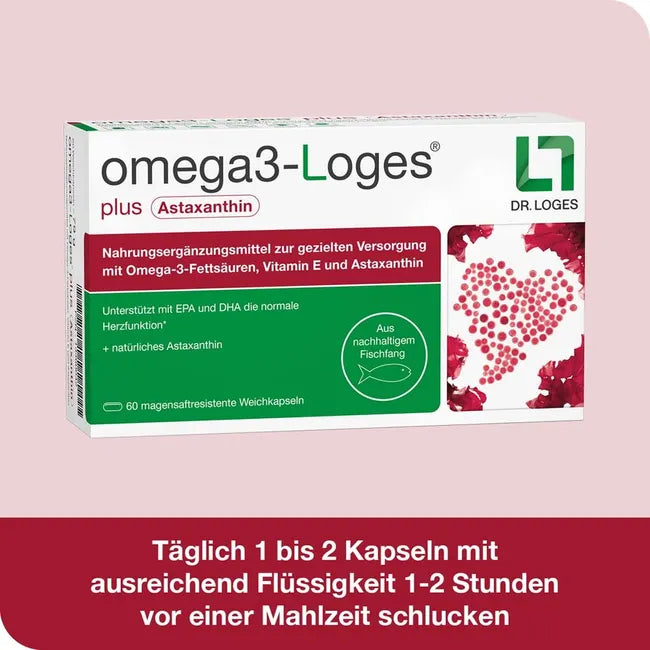 omega3-Loges® plus Astaxanthin | High-Dose Omega-3 EPA & DHA + Natural Astaxanthin | Heart, Brain & Vision Support | 60 Capsules | PZN 13360042