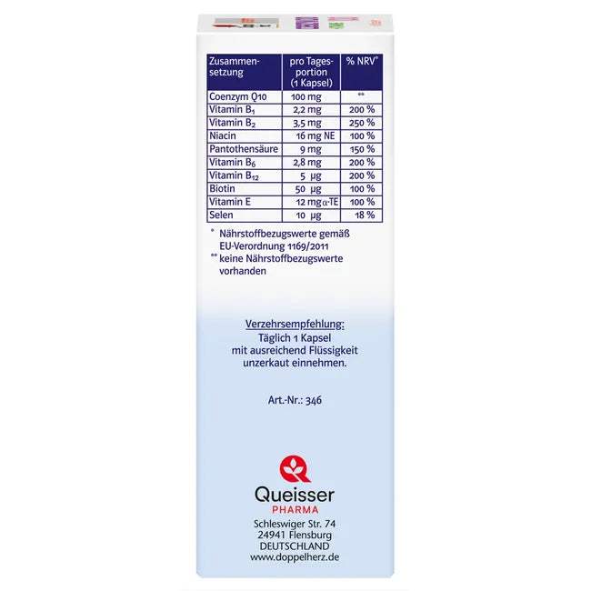 Doppelherz® system Coenzyme Q10 100 + Vitamins | 100 mg Q10 + B Vitamins, Vitamin E & Selenium | 60 Capsules | PZN 13754189