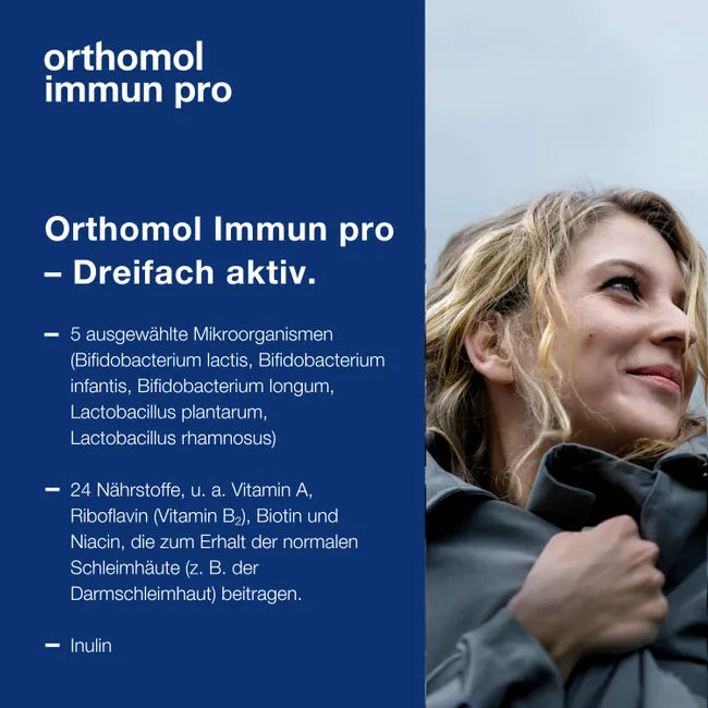 Orthomol Immun Pro | Gut Flora & Immune Support with 5 Microorganism Strains, Inulin, Vitamin C, D & Zinc | 30 Daily Portions | PZN 13886293
