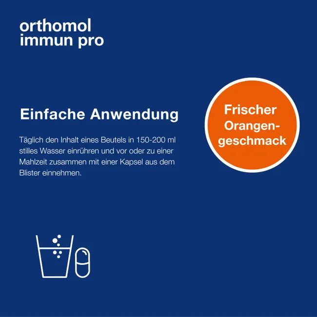 Orthomol Immun Pro | Gut Flora & Immune Support with 5 Microorganism Strains, Inulin, Vitamin C, D & Zinc | 30 Daily Portions | PZN 13886293