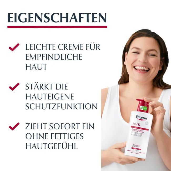 Eucerin pH5 Light Lotion 400ml | Lightweight Daily Body Lotion for Sensitive, Normal to Dry Skin | pH Balance System & Dexpanthenol | PZN 13889268
