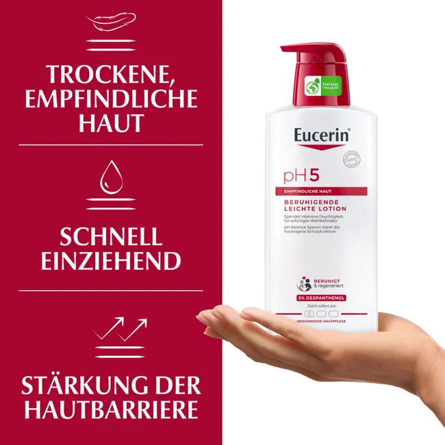 Eucerin pH5 Light Lotion 400ml | Lightweight Daily Body Lotion for Sensitive, Normal to Dry Skin | pH Balance System & Dexpanthenol | PZN 13889268
