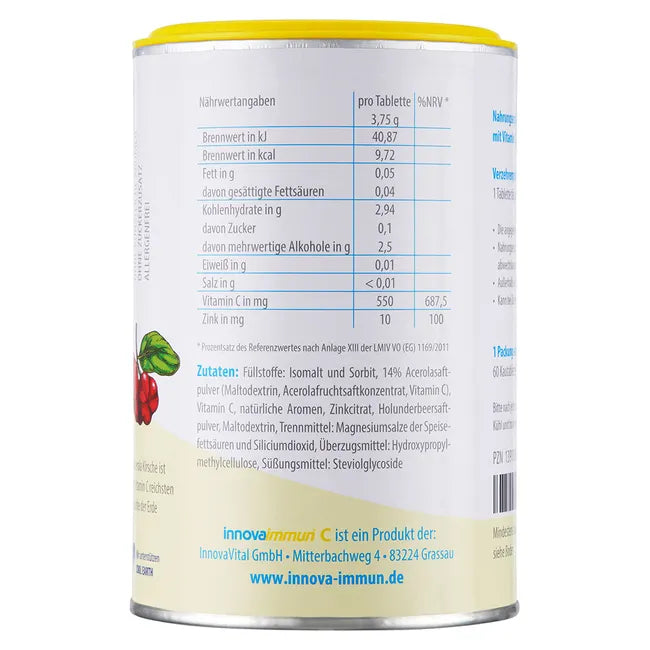 Innova Immun C | Vitamin C 550 mg, Zinc 10 mg & Acerola | Immune System & Antioxidant Support | 60 Chewable Tablets | PZN 13910608