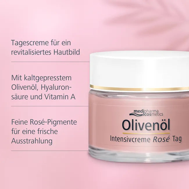 medipharma cosmetics Olive Oil Rosé Intensive Day Cream 50ml | Anti-Aging Moisturizer with Olive Oil, Hyaluronic Acid & Vitamin A | For Mature Skin | PZN 14004013