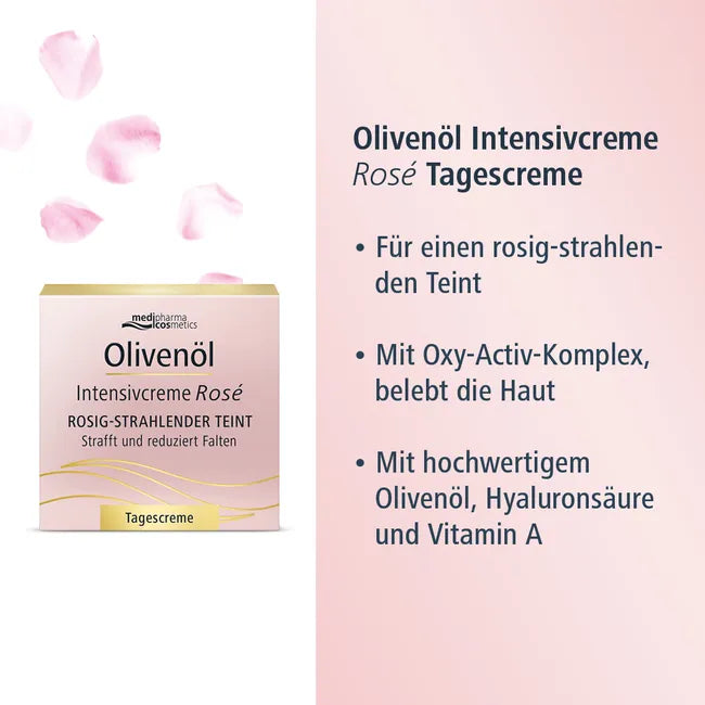 medipharma cosmetics Olive Oil Rosé Intensive Day Cream 50ml | Anti-Aging Moisturizer with Olive Oil, Hyaluronic Acid & Vitamin A | For Mature Skin | PZN 14004013