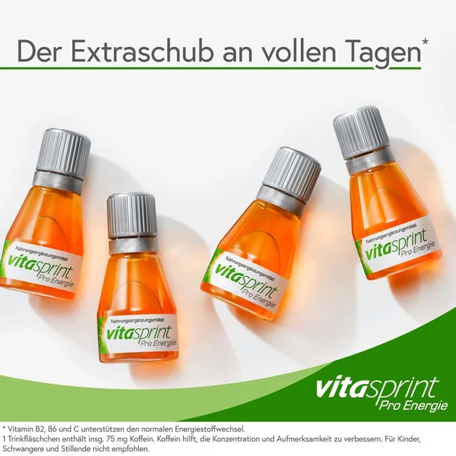 Vitasprint® Pro Energie | 75 mg Caffeine + Ginseng, Guarana & B Vitamins for Concentration & Energy | 24 Drinking Bottles | PZN 14050266