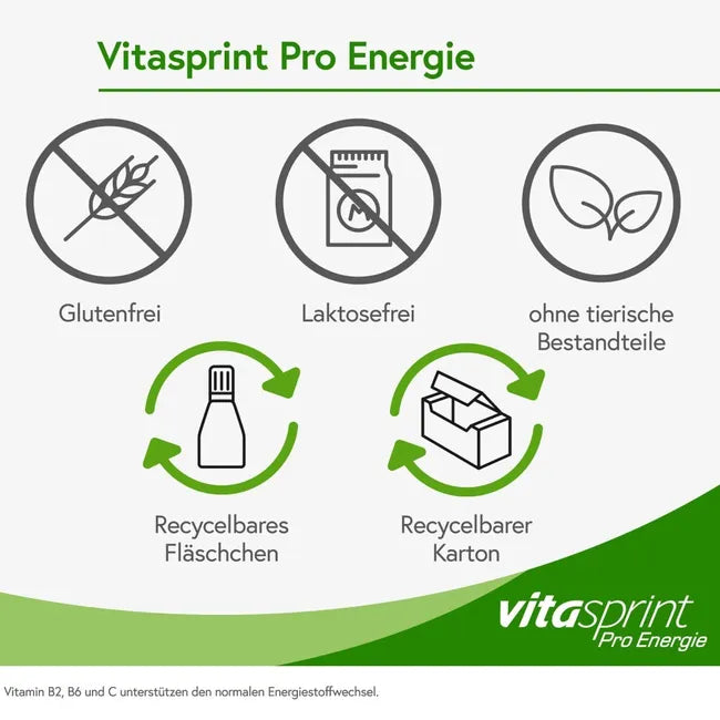 Vitasprint® Pro Energie | 75 mg Caffeine + Ginseng, Guarana & B Vitamins for Concentration & Energy | 24 Drinking Bottles | PZN 14050266