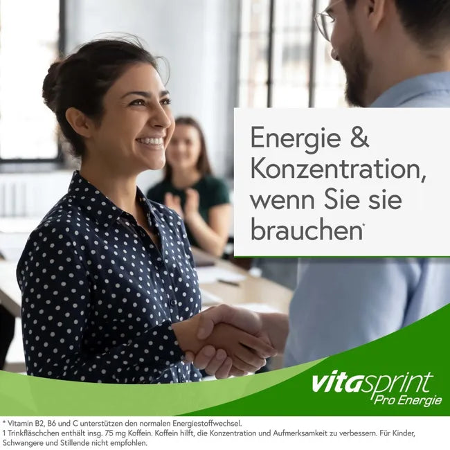 Vitasprint® Pro Energie | 75 mg Caffeine + Ginseng, Guarana & B Vitamins for Concentration & Energy | 24 Drinking Bottles | PZN 14050266