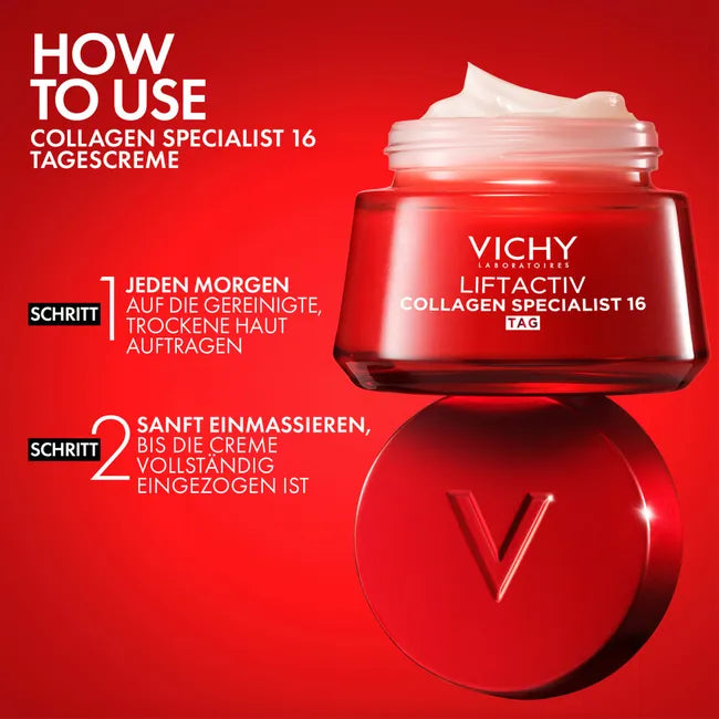 Vichy Liftactiv Collagen Specialist 16 Day Cream 50ml | Anti-Aging Moisturizer with Collagen Peptides, Niacinamide & Vitamin Cg | PZN 14060537