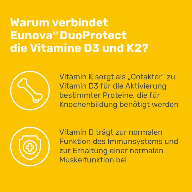 EUNOVA D3 + K2 DuoProtect 4,000 IU | Vitamin D3 100 μg + Vitamin K2 80 μg | Immune & Bone Support | 90 Capsules | PZN 14133561