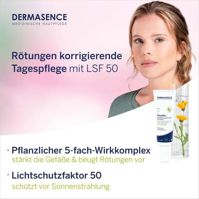 Dermasence RosaMin Tinted Day Cream SPF 50 30ml | Color-Correcting Moisturizer for Redness-Prone Skin | Medium Tint PZN 14171030