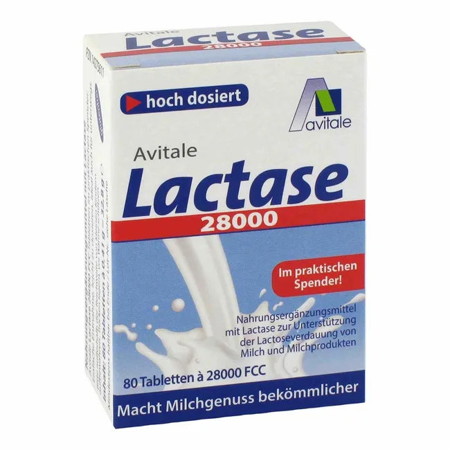 Avitale Lactase 28,000 FCC Tablets 80 Vegan Tablets Click Dispenser | High Strength Lactase Enzyme PZN 14275611