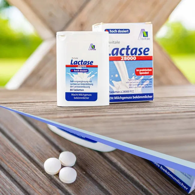 Avitale Lactase 28,000 FCC Tablets 80 Vegan Tablets Click Dispenser | High Strength Lactase Enzyme PZN 14275611