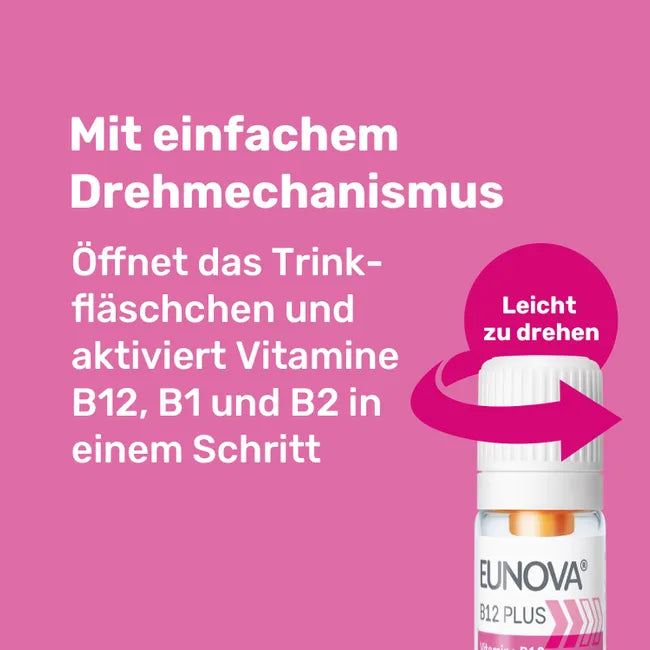 EUNOVA B12 Plus | High-Dose Vitamin B12 500 μg + B1, B2 & B6 | Energy & Fatigue Support | 10 × 8 ml Drinking Ampoules | PZN 14299936