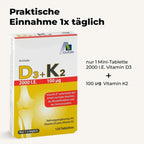 Avitale Vitamin D3 + K2 2000 IU | 50 µg Vitamin D3 + 100 µg K2 MK-7 | Bones, Muscles & Immune Support | 120 Tablets | PZN 15205937