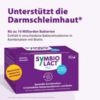 SymbioLact Plus High-Strength Probiotic 90 Capsules | 6 Live Probiotic Strains | 10 Billion CFU + Biotin | Gut Flora & Intestinal Mucosa Support | PZN 15257897