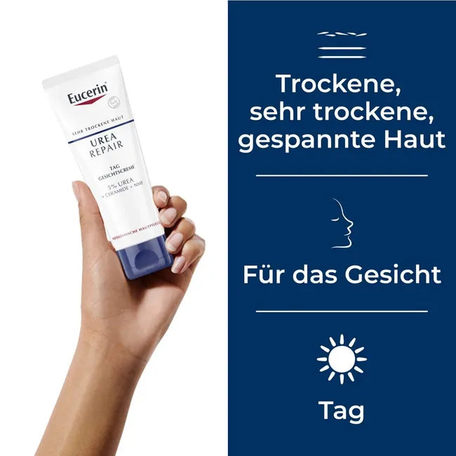 Eucerin UreaRepair Day Face Cream 5% Urea 50ml | Intensive Moisturizer for Dry to Very Dry Skin | Ceramides & Natural Moisturizing Factors PZN 15294332