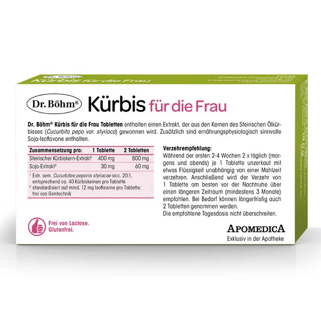 Dr. Böhm Pumpkin for Women | 20:1 Styrian Pumpkin Seed Extract & Soy Isoflavones | Women's Bladder & Pelvic Floor Wellness | 60 Tablets | PZN 15390969