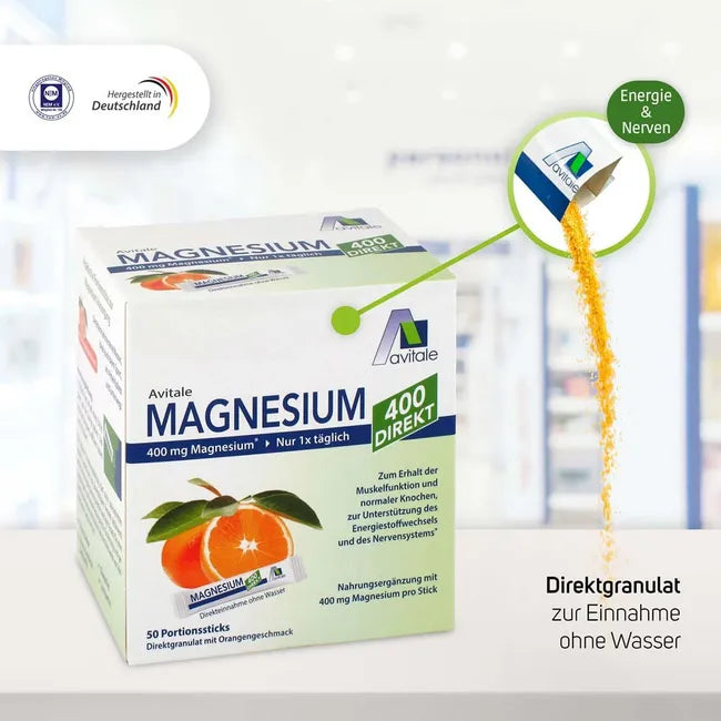 Avitale Magnesium Direct Bundle 200 Sticks Total | Magnesium 400 Orange + Magnesium 400 + B Complex Peach Passion Fruit Pomegranate |  Muscle, Nerve & Energy Support PZN 15529918 + 18769327