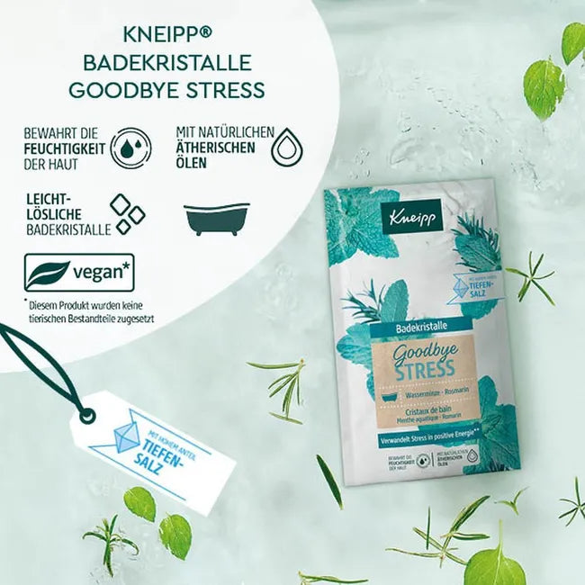 Kneipp Goodbye Stress Bath Crystals | Water Mint & Rosemary Essential Oil | 10 × 60 g Value Pack | PZN 15613228