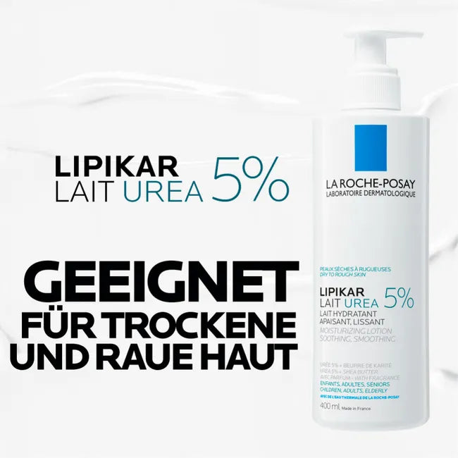 La Roche-Posay Lipikar Lait Urea 5+ Body Lotion | 5% Urea, Shea Butter & Allantoin | Very Dry, Rough & Sensitive Skin | Children & Adults | 400 ml | PZN 15996784