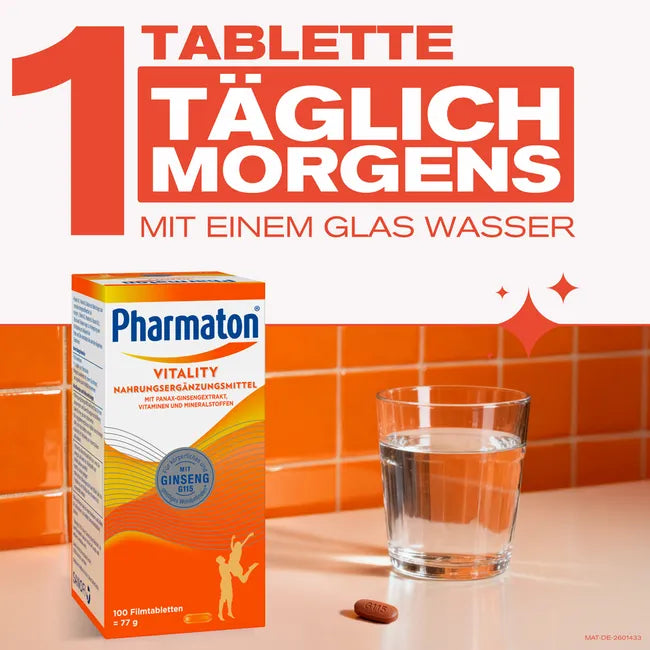 Pharmaton® Vitality with Ginseng G115® | 12 Vitamins + 6 Minerals for Energy & Vitality | 100 Tablets | PZN 16038766