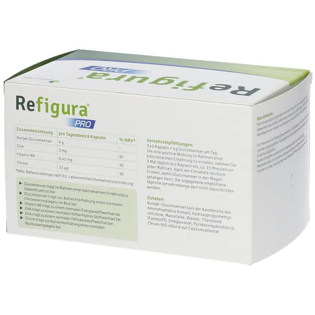 Refigura PRO | Glucomannan, Zinc, Vitamin B6 & Chromium | Weight & Metabolism Support | Vegan | 160 Capsules | PZN 16122142