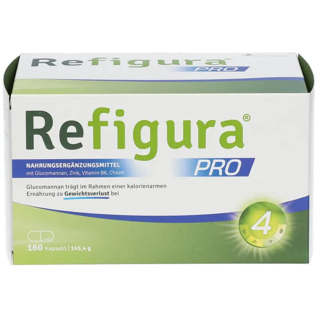 Refigura PRO | Glucomannan, Zinc, Vitamin B6 & Chromium | Weight & Metabolism Support | Vegan | 160 Capsules | PZN 16122142