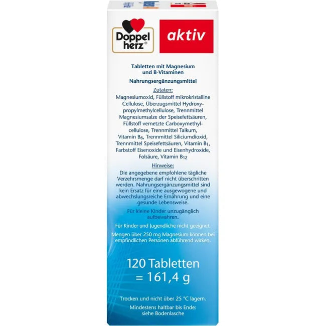Doppelherz® aktiv Magnesium 400 + B1 + B6 + B12 + Folic Acid | Muscles, Nerves & Energy | 120 Tablets | PZN 16350185