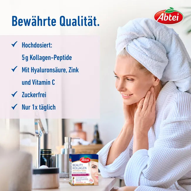 Abtei Beauty Kollagen Intensiv 5000 | Marine Collagen Peptides | 5,000 mg Collagen + Hyaluronic Acid, Vitamin C, Biotin & Zinc | 10 Drinking Ampoules | PZN 16363041