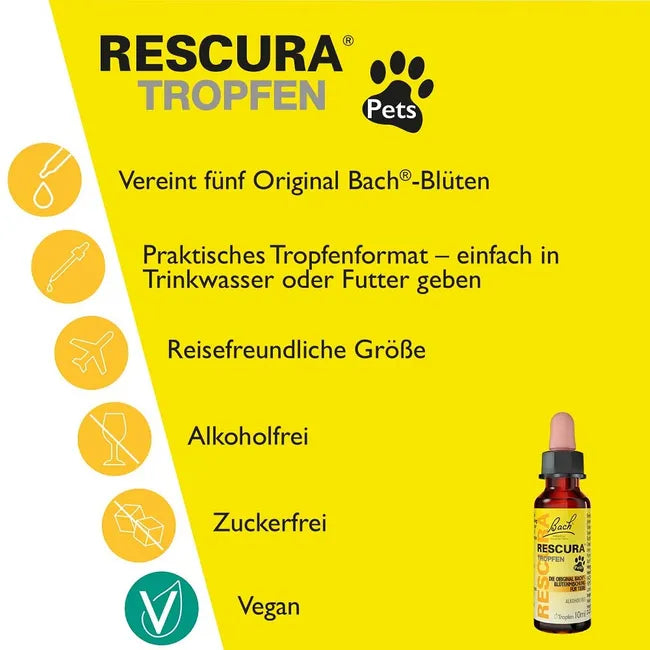 Bach RESCURA Pets Alcohol-Free Drops | Original 5 Bach Flower Essences | Emotional Wellbeing & Calming Support for Pets | Vegan | 10 ml | PZN 16391899