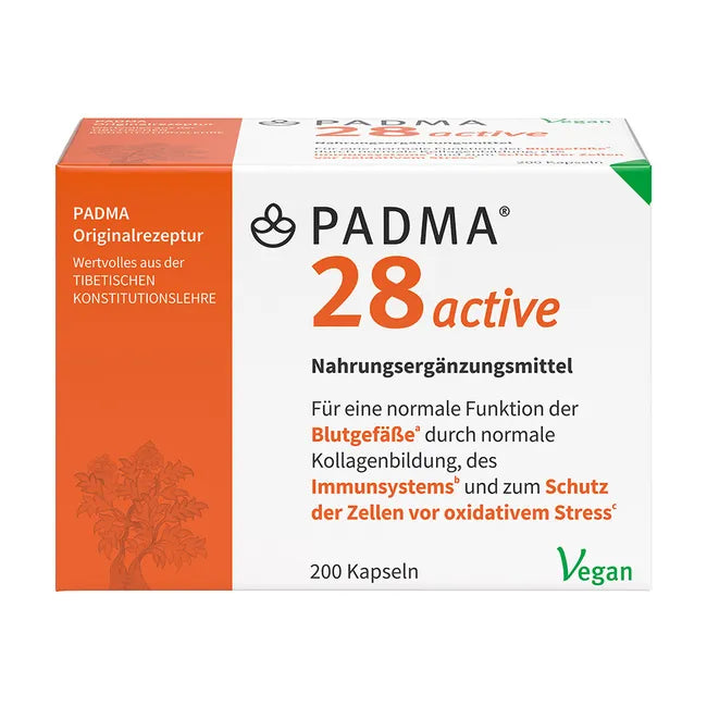 PADMA 28 Active Capsules 200 pcs | Tibetan Herbal Formula with Vitamin C | Immune & Blood Vessel Support | Vegan | PZN 16617866