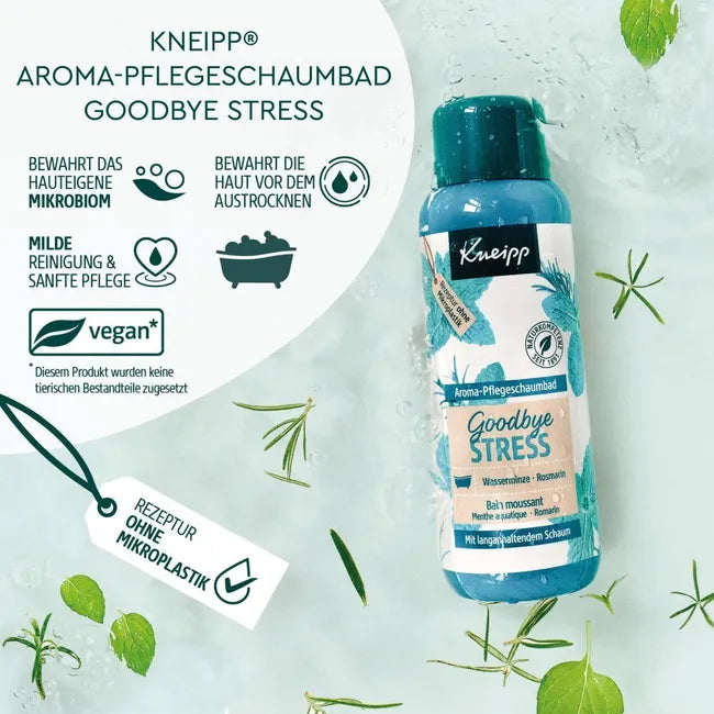 Kneipp Goodbye Stress Aroma Care Bubble Bath | Water Mint & Rosemary Essential Oil | Vegan | 400 ml | PZN 16632765