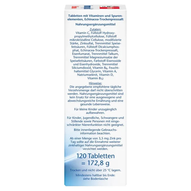 Doppelherz® aktiv Immun Plus Echinacea 8-in-1 DEPOT | Vitamin C 800 mg + Zinc + D3 | 120 Tablets | PZN 16708379