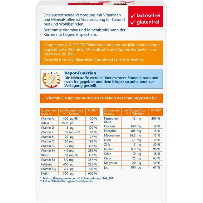 Doppelherz aktiv A–Z Complete DEPOT 120 Depot Tablets | Complete Multivitamin & Mineral Formula | 23 Vitamins, Minerals, Trace Elements & Lutein | PZN 16732219