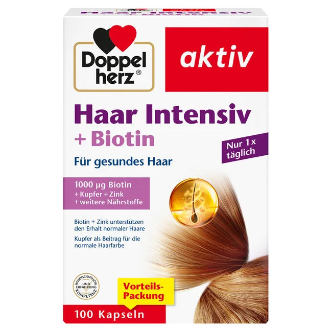 Doppelherz Hair Care Duo Set | Haar plus+ Ampoules 2 Boxes (PZN 16866090) + Haar Intensiv + Biotin Capsules (PZN 16849737) | Complete Inside & Outside Hair Care