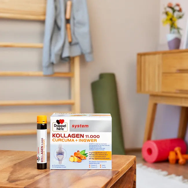 Doppelherz System Collagen Premium Duo Set | KOLLAGEN 11,000 PLUS (PZN 07625039) + KOLLAGEN 11,000 Curcuma + Ginger (PZN 16879158) | 60 Drinking Vials | Joint, Cartilage & Connective Tissue Support | Made in Germany