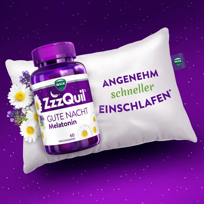 WICK ZzzQuil Gute Nacht Gummies Variety Pack Wild Berry + Mango Banana | 120 Melatonin Gummies | 1 mg Melatonin + Vitamin B6 & Botanical Extracts PZN 16894643 + 18137478