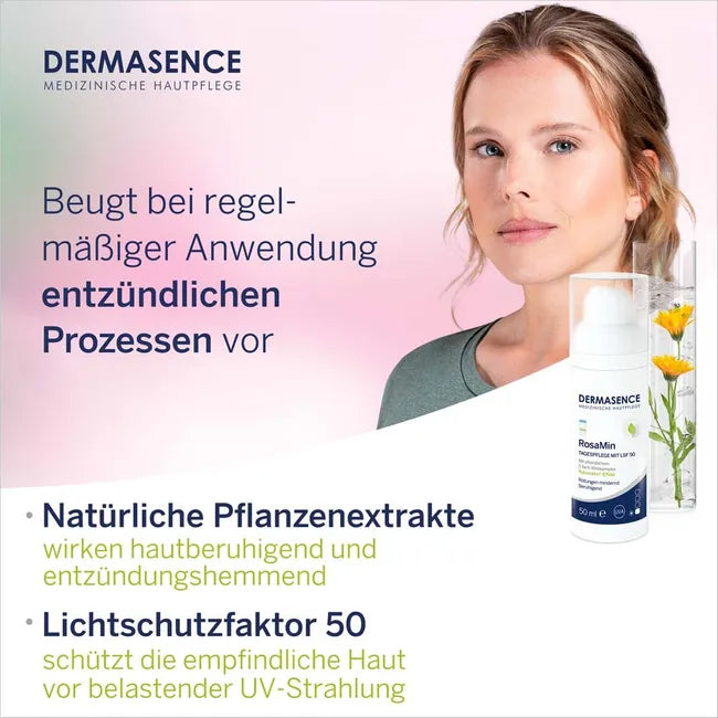 Dermasence RosaMin Day Cream SPF 50 50ml | Soothing Moisturizer for Redness-Prone & Sensitive Skin | Fragrance-Free PZN 16901099