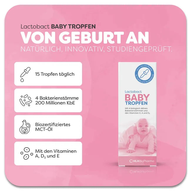 Baby Probiotic Drops with Vitamins A D3 E – Infant Gut & Immune Support – Lactobact Baby 15ml PZN 17166756