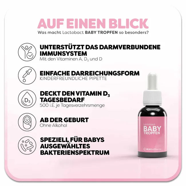 Baby Probiotic Drops with Vitamins A D3 E – Infant Gut & Immune Support – Lactobact Baby 15ml PZN 17166756