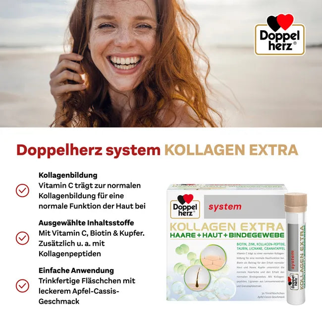 Doppelherz System Kollagen Extra 30 Drinking Vials PZN 17215437 2.5 g Collagen Peptides + Hyaluronic Acid | Hair, Skin & Connective Tissue Support