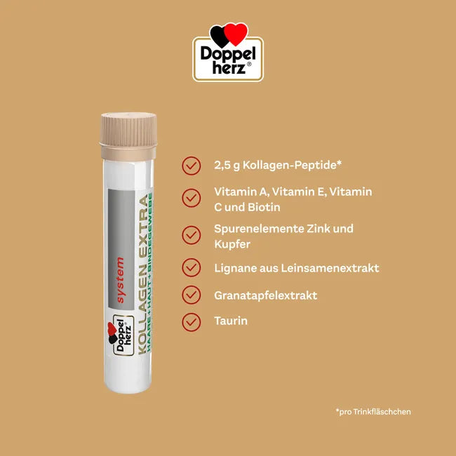 Doppelherz System Kollagen Extra 30 Drinking Vials PZN 17215437 2.5 g Collagen Peptides + Hyaluronic Acid | Hair, Skin & Connective Tissue Support