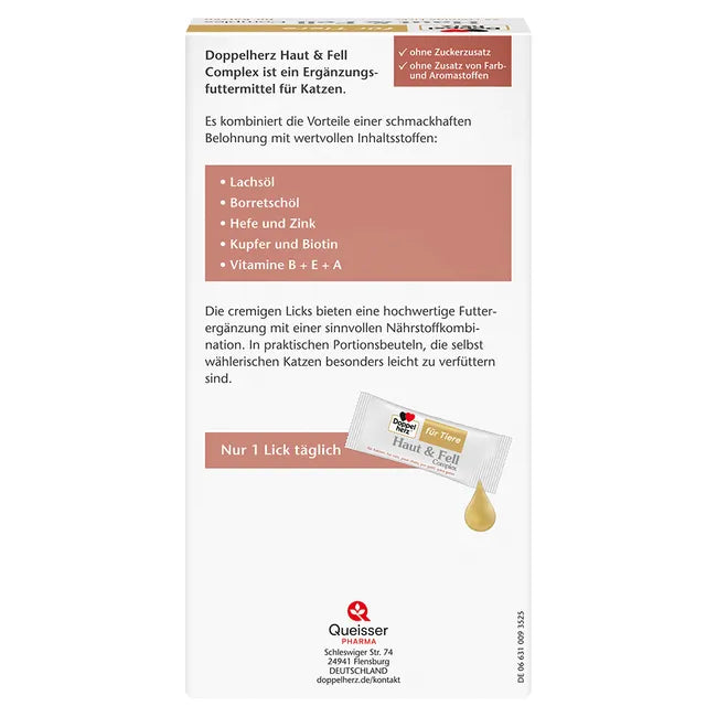 Doppelherz Skin & Coat Complex for Cats | Omega-3 & 6, Biotin, Zinc & Vitamins | Healthy Skin & Shiny Coat Support | 25 Licks | PZN 17305519