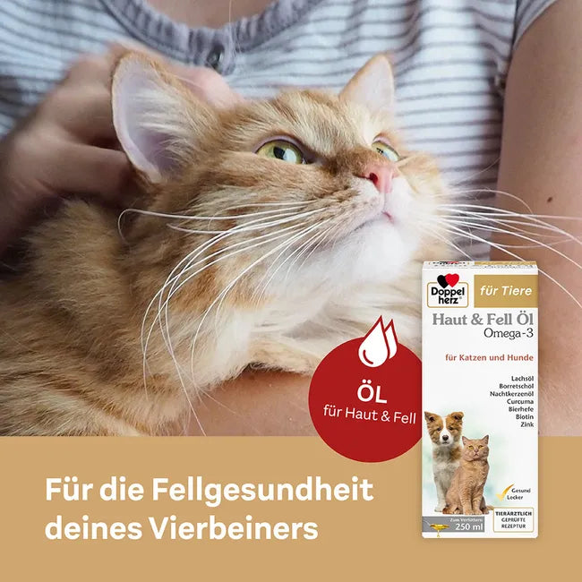 Doppelherz Skin & Coat Omega-3 Oil for Cats & Dogs | Salmon Oil, Omega-3 & 6, Biotin, Zinc & Vitamins | 250 ml | PZN 17305548