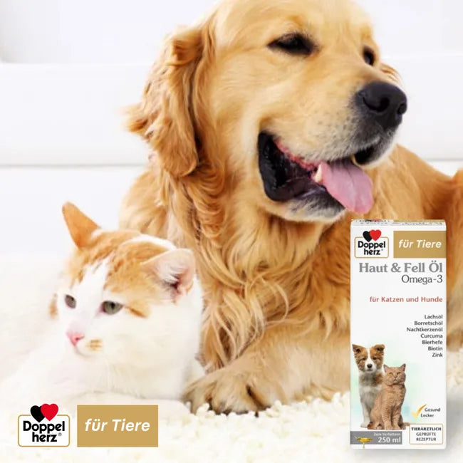Doppelherz Skin & Coat Omega-3 Oil for Cats & Dogs | Salmon Oil, Omega-3 & 6, Biotin, Zinc & Vitamins | 250 ml | PZN 17305548