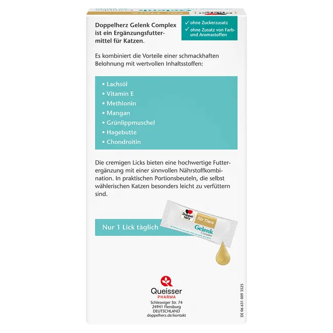 Doppelherz for Animals Joint Complex for Cats | Omega-3, Green-Lipped Mussel, Chondroitin & Vitamin E | Joint & Mobility Support | 25 Licks | PZN 17305672