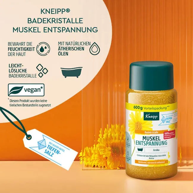 Kneipp Muscle Relaxation Bath Crystals | Arnica, Rosemary & Natural Essential Oils | Warming Bath Salts | 600 g | PZN 17443090
